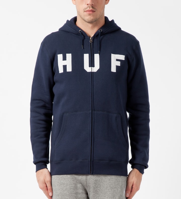 Navy HUF Logo Zip Up Hoodie Placeholder Image