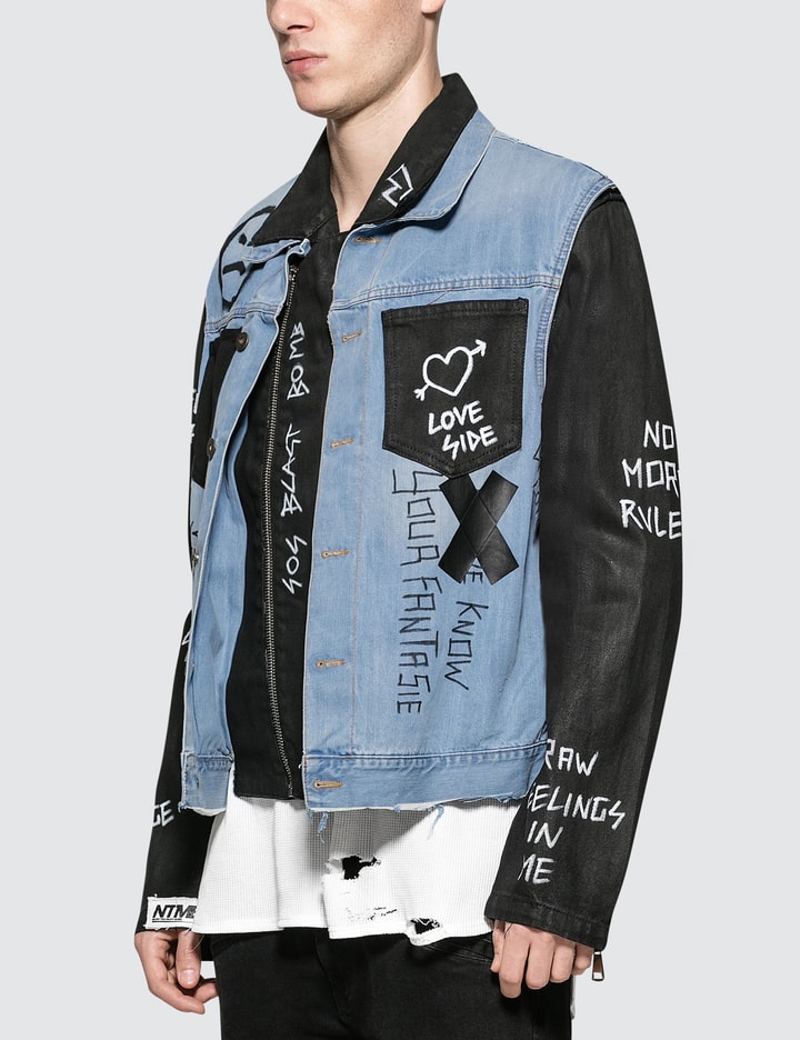 NTMB Scribble And Patch Leather Jacket Placeholder Image