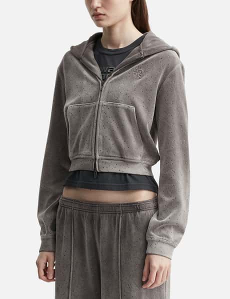 Shrunken Zip Up Hoodie With Crystal Hotfix view 7