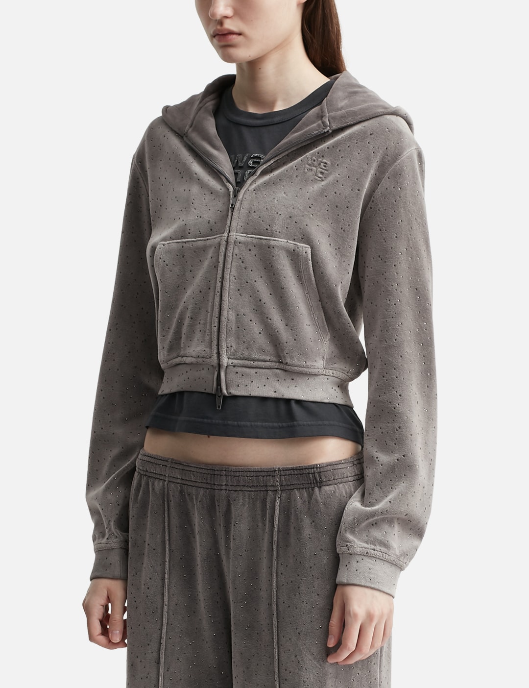 Shrunken Zip Up Hoodie With Crystal Hotfix view 14
