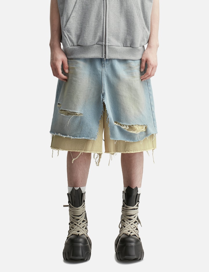 Layered Skirt Denim Carpenter Shorts Placeholder Image