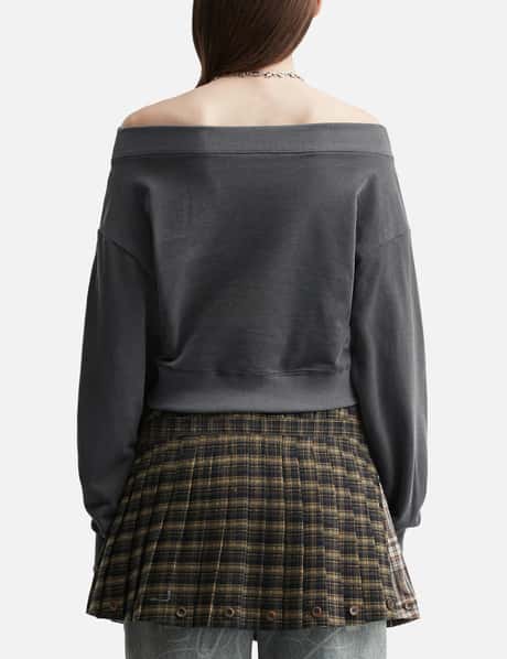 Graphic Off-Shoulder Cropped Top Charcoal view 9