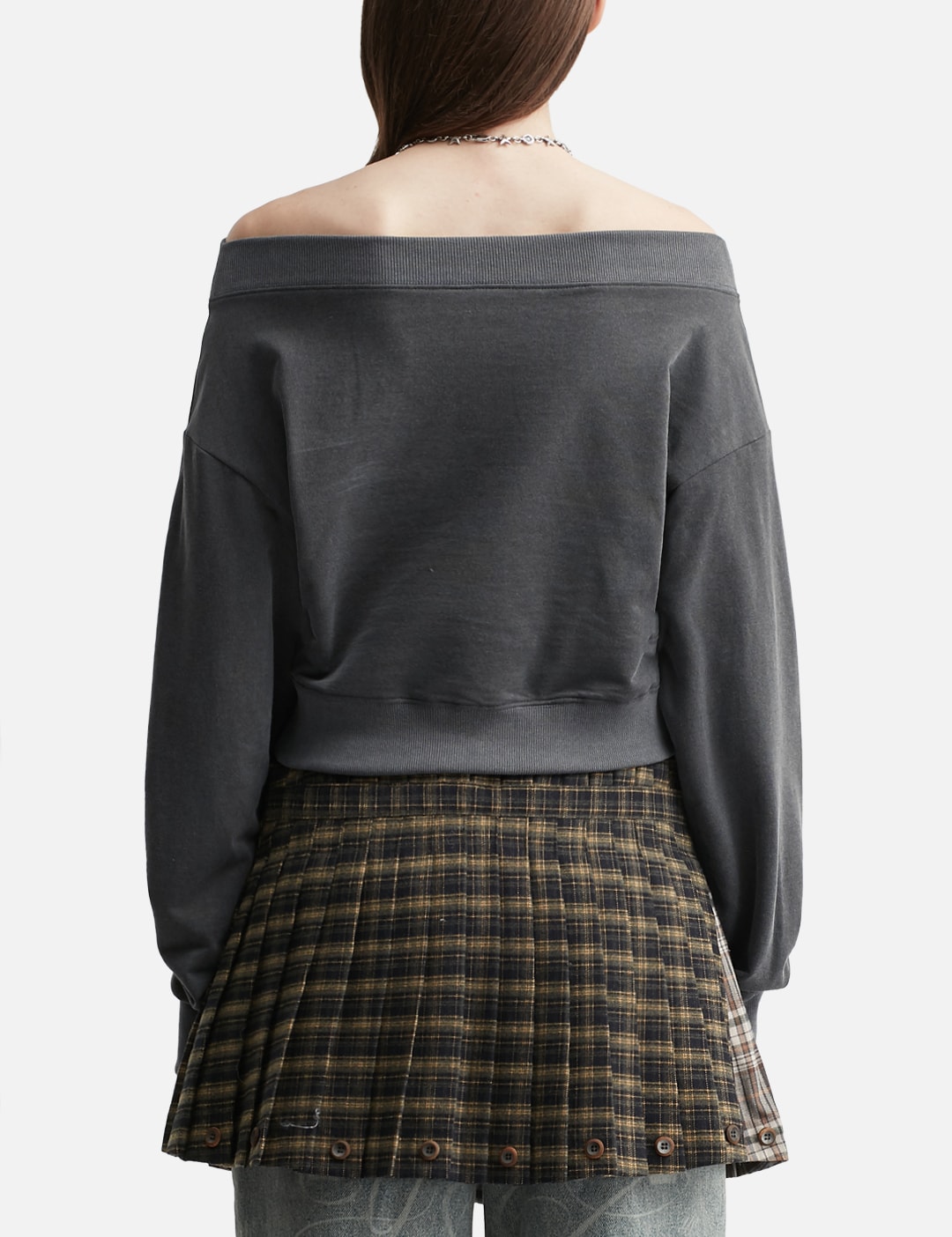 Graphic Off-Shoulder Cropped Top Charcoal view 10