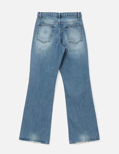Flared-Leg Distressed Denim Jeans view 8