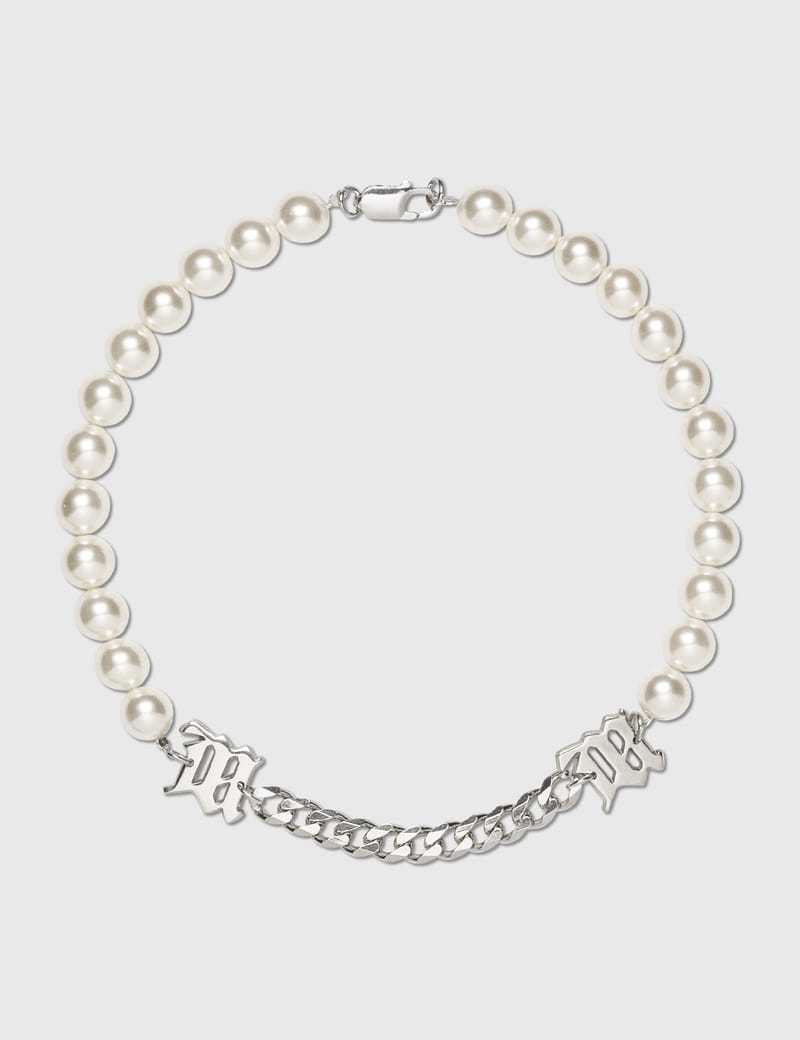 White Pearl With Curb Link Necklace 