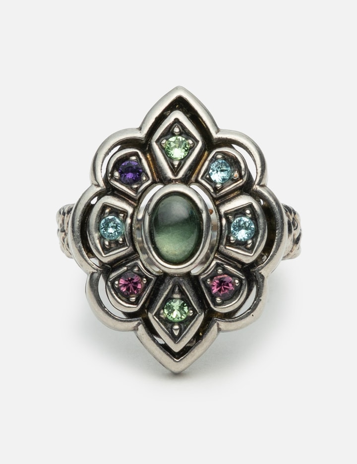 Gucci Crystal Sliver Tone Flower Ring