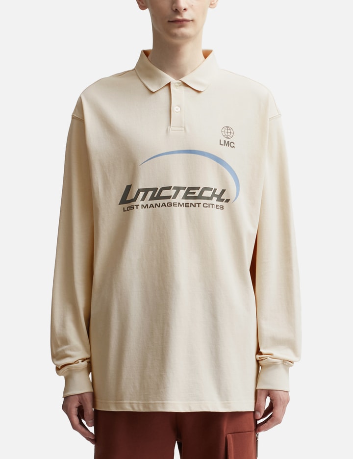 Shop Lmc Tech Pk Collar Long Sleeve T-shirt In Beige