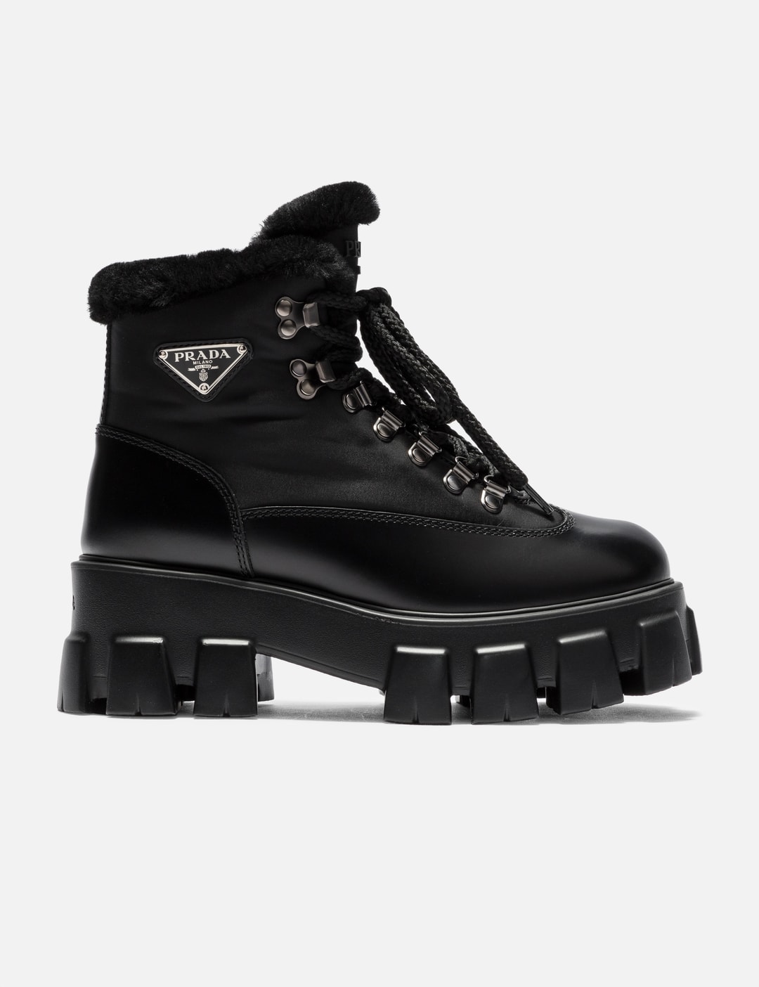 Prada Monolith Leather and Nylon Boots HBX - Main Image