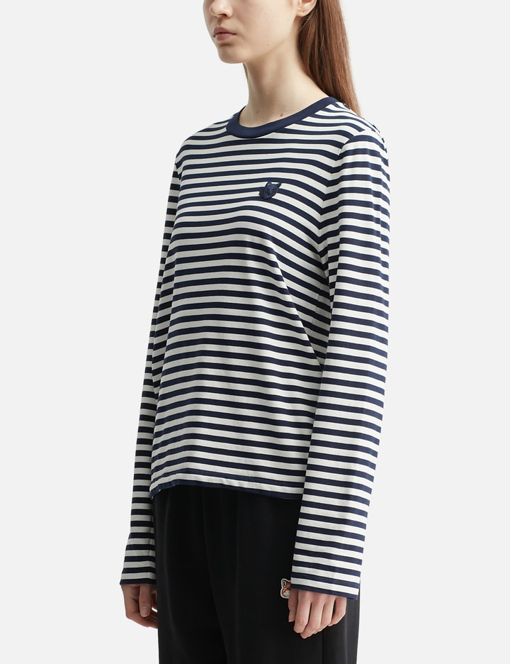 Maison Kitsuné Bold Fox Head Patch Multi Stripes Regular Ls T-shirt In Multi