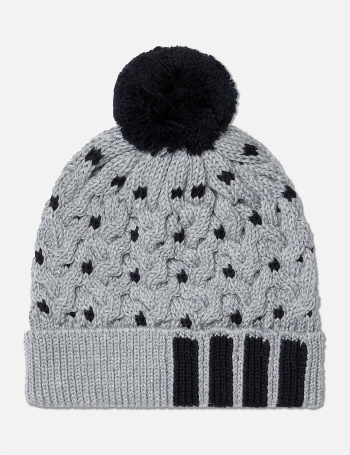 CABLE HAT IN MERINO WOOL W/ 4 BAR STRIPES INTARSIA AND POM POM Placeholder Image