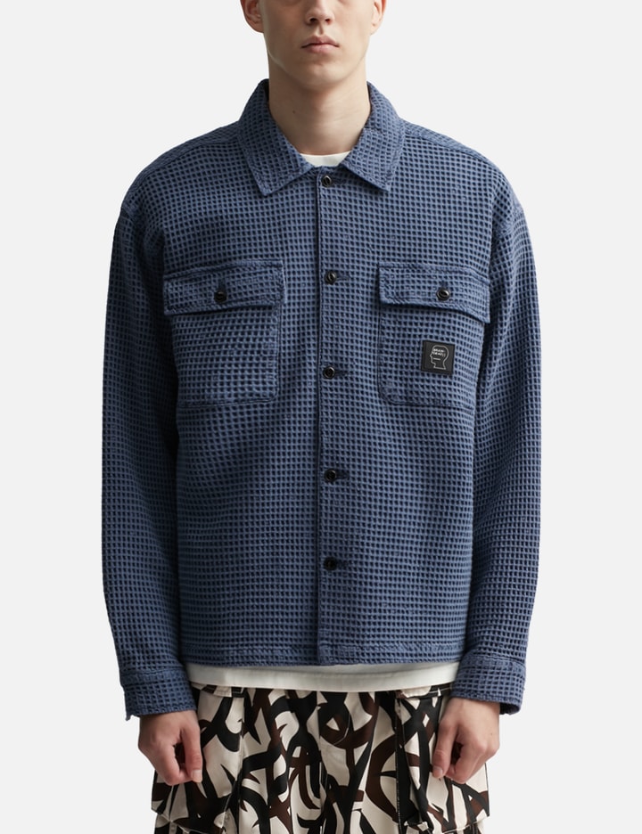 Brain Dead Waffle Button Front Shirt In Blue