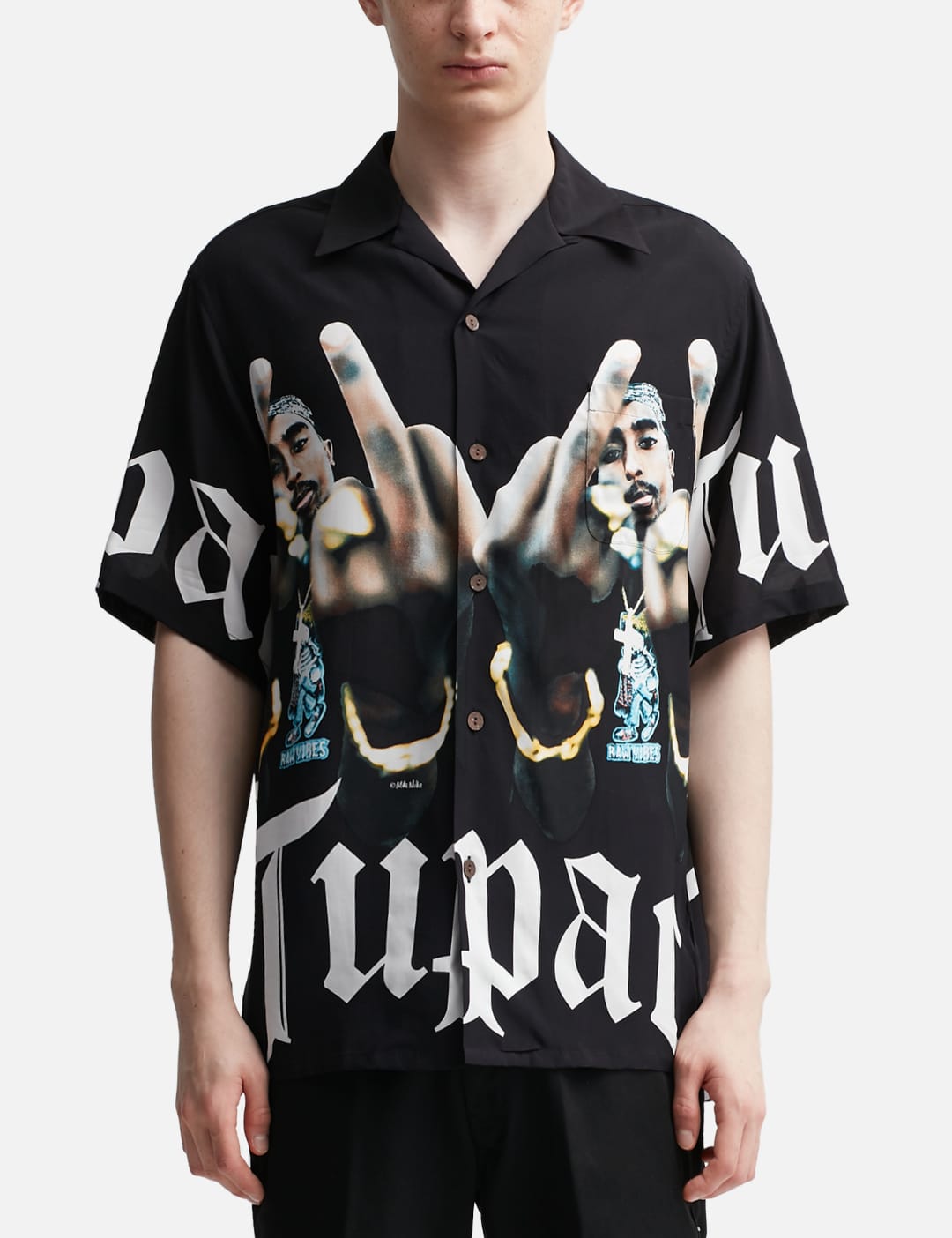 Wacko Maria Tupac Camp collar Printed Satin Shirt In Black   ModeSens