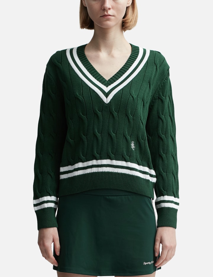 Sporty &amp; Rich Src Cableknit V-neck Sweater In Green