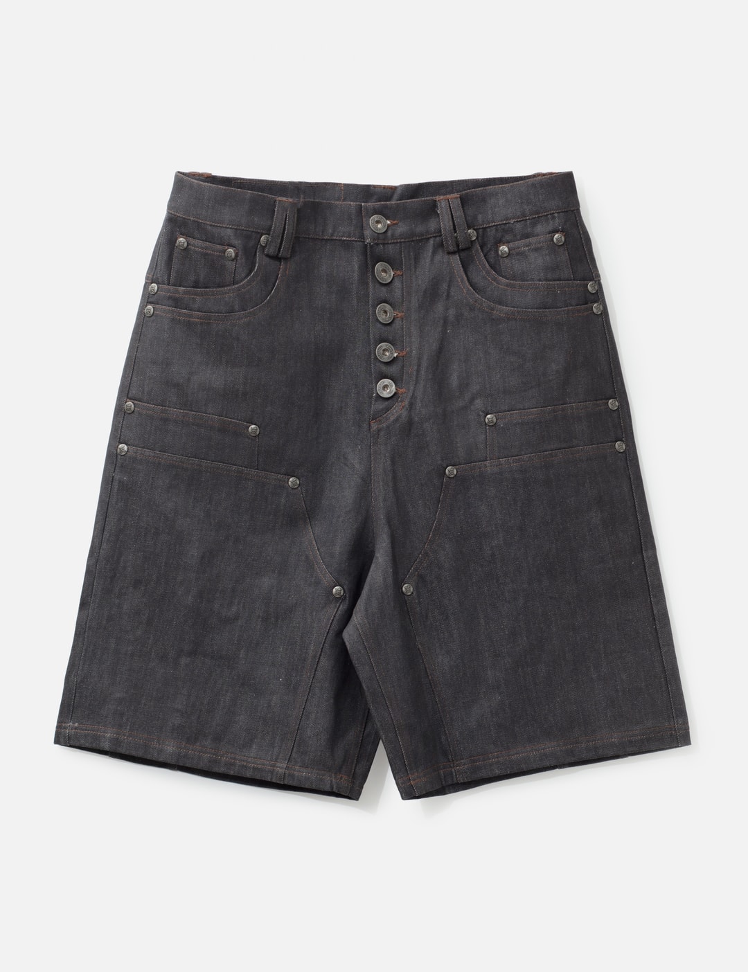 "Rexel" Waxed Double Knee Work Jorts In Japanese Raw Blue Denim view 7