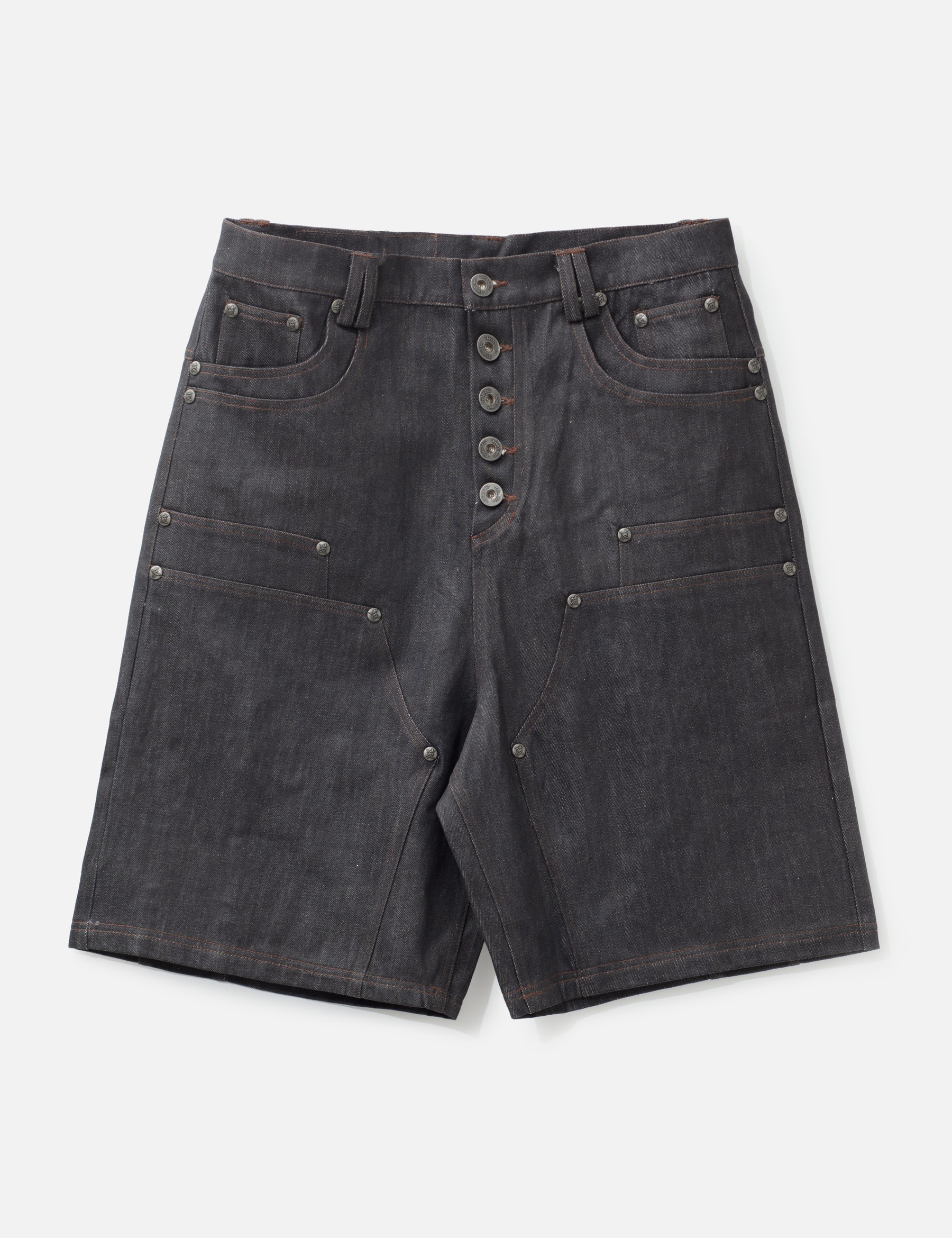 "Rexel" Waxed Double Knee Work Jorts In Japanese Raw Blue Denim view 16