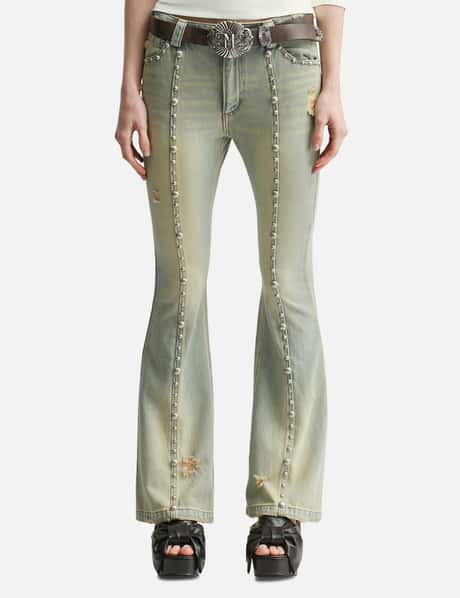 Blue Studded Flared Jeans view 10