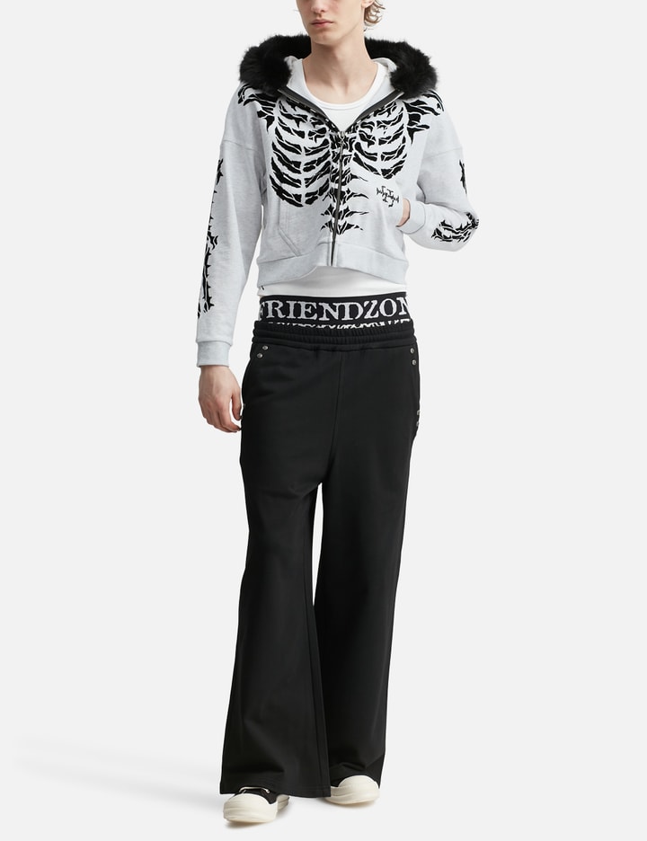 Thought We Friends "Robin" Grey Skeleton Zip-Up Hoodie With Faux Fur Hood