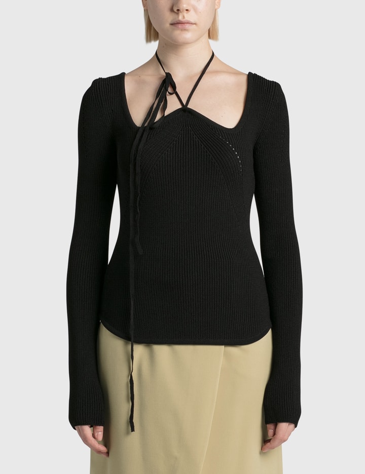 Asymmetric-neck Ribbed-knit Top Placeholder Image