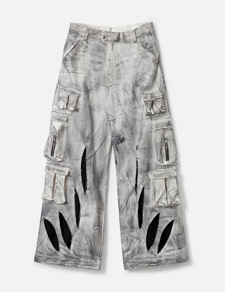 Waxed White Cargo Trousers Placeholder Image