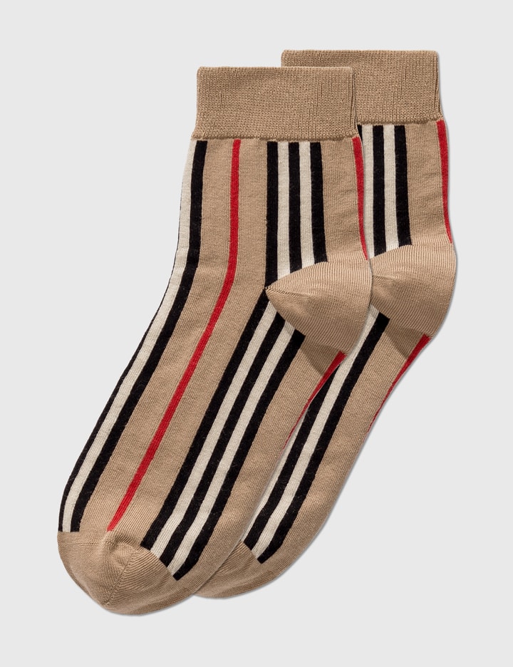 Shop Burberry Icon Stripe Intarsia Ankle Socks In Beige