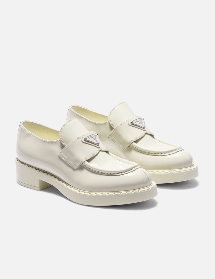 Shop Prada Chocolate Polished Leather Loafers In White