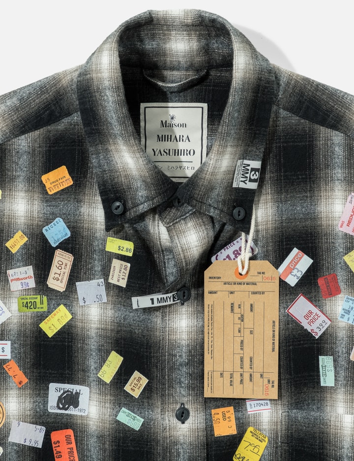 Maison Mihara Yasuhiro Price Sticker Printed Check Shirt