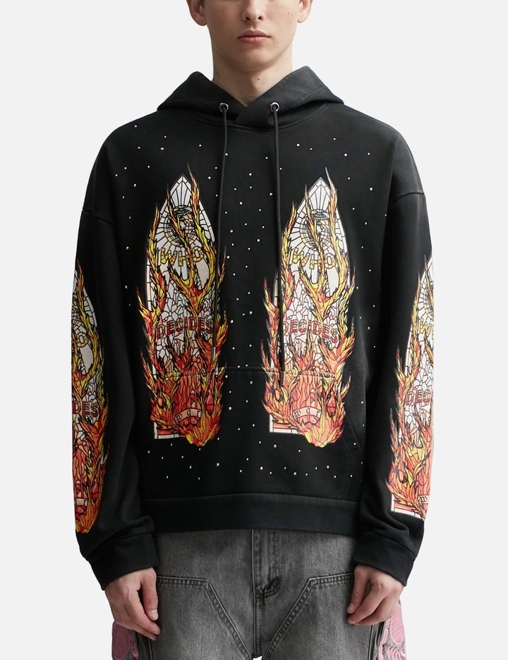 Shop Who Decides War Flame Glass Hooded Sweatshirt In Black
