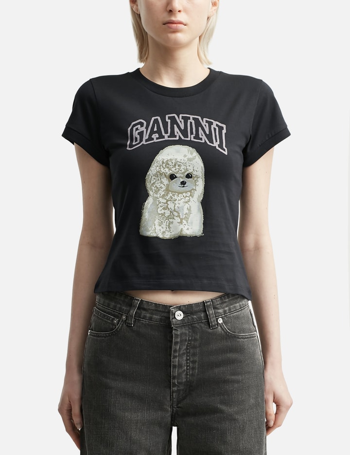 Ganni Women Black T-shirt With Round Neck And Maxi Logo On The Front In Cotton Woman In Blue