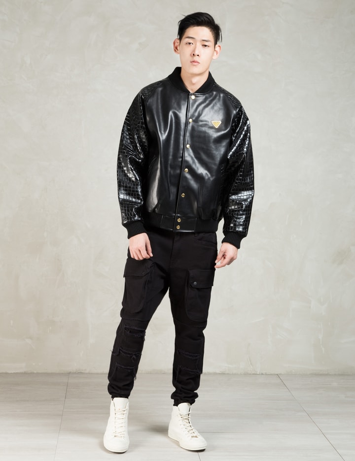 Black Crocodile Pu Varsity Jacket Placeholder Image