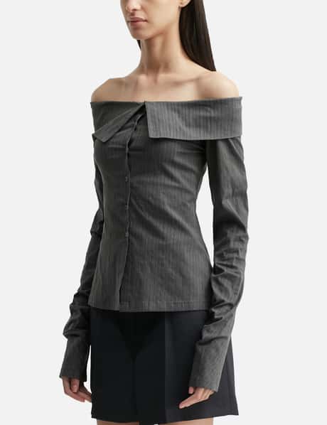 Striped Off Shoulder Shirt view 7