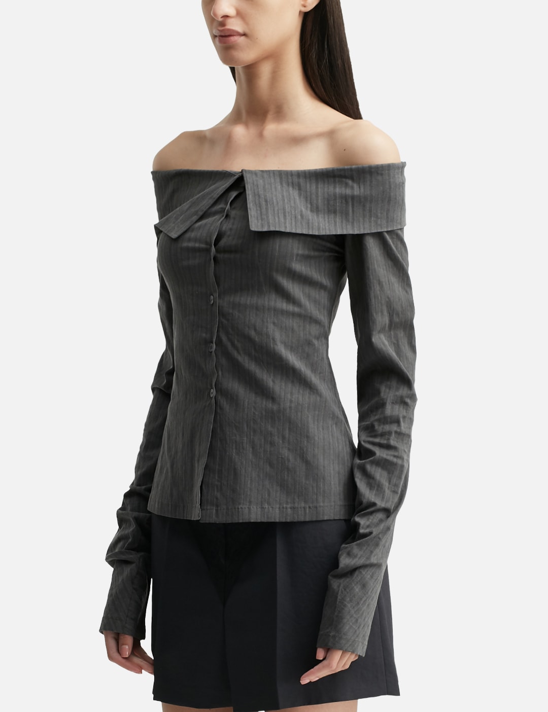 Striped Off Shoulder Shirt view 8