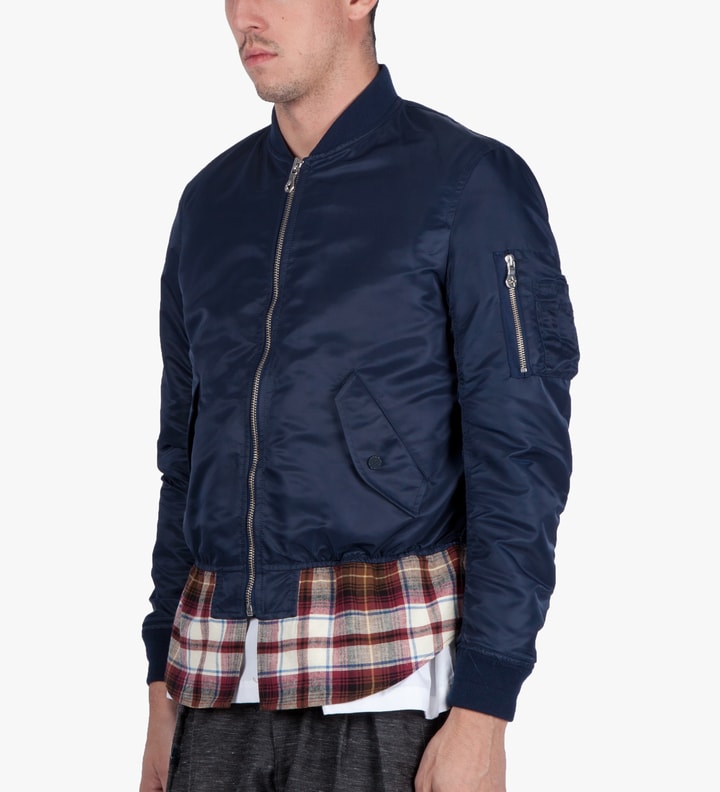 PHENOMENON Navy Check Mix MA-1 Blouson Jacket