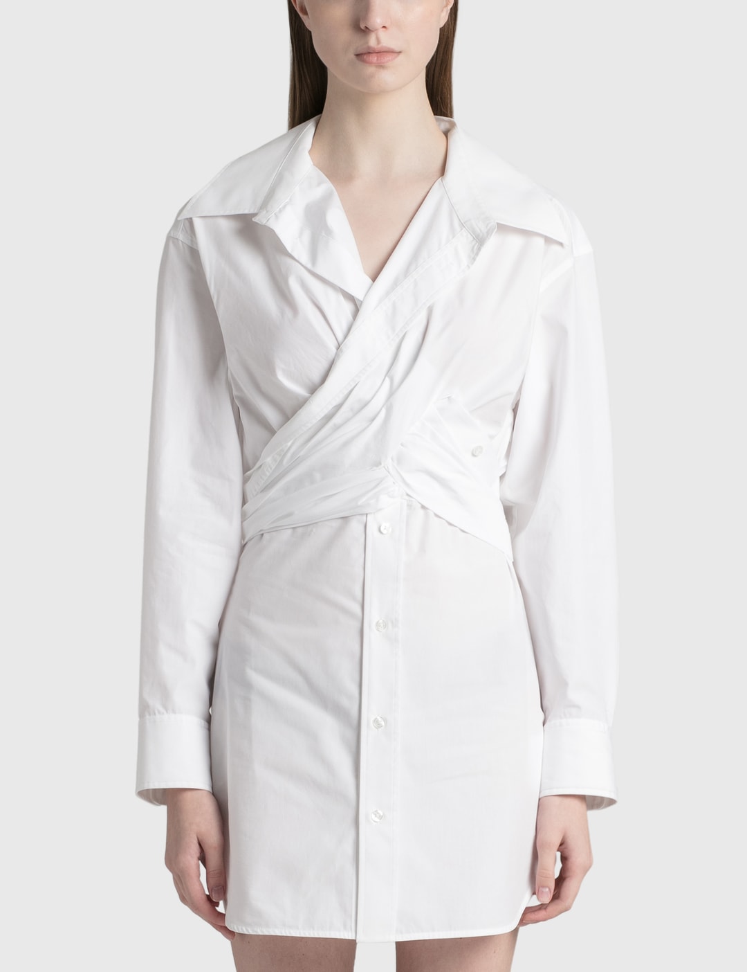 alexander wang hybrid shirt dress Ruched cotton-poplin mini shirt dress - white