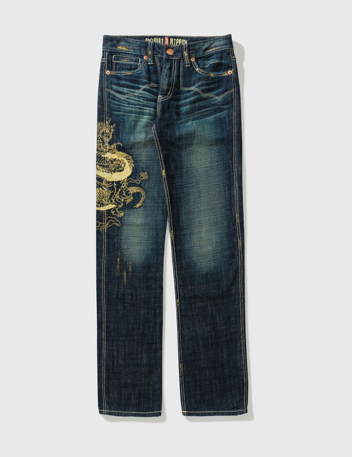 Oniarai Nippon With Gold Dragon Embroidery Washed Jeans Placeholder Image
