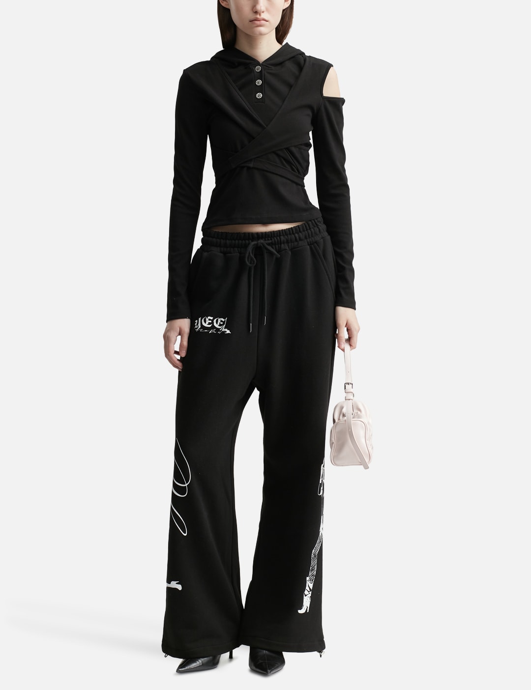 Strap Hooded Long Sleeve Top Black view 12