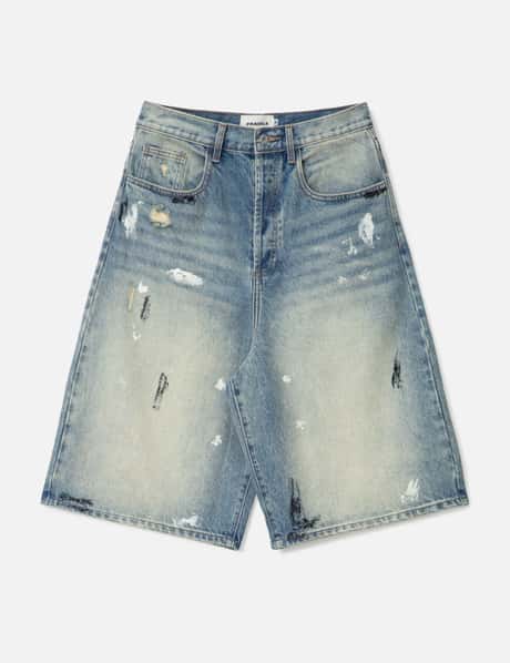 FRAGILE CLUB Dirty Mid Blue Baggy Shorts