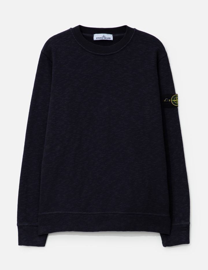 Stone Island Relaxed Fit Black Cotton Jersey Sweatshirt With Logo Patch In Blue