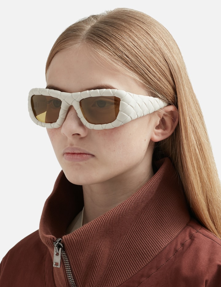 Shop Bottega Veneta Intrecciato Rectangular Sunglasses In White
