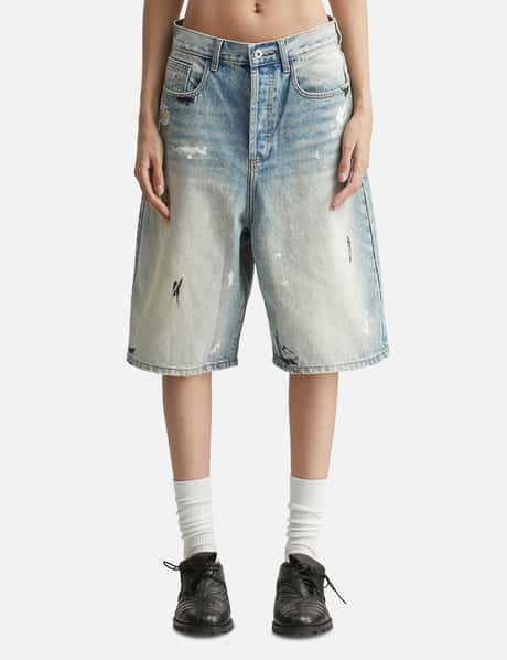 FRAGILE CLUB Dirty Mid Blue Baggy Shorts