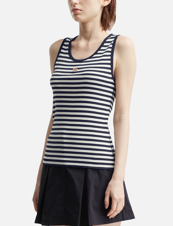 Maison Kitsuné Striped Cotton Sleeveless Top With Round Neck In Black