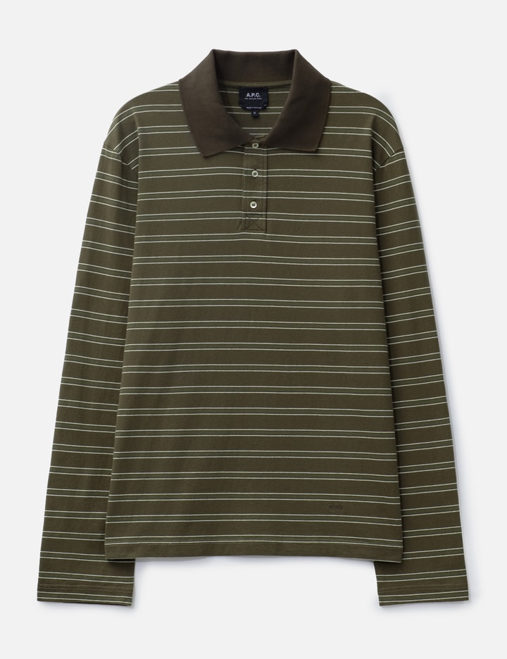 Long-Sleeve Striped Polo Shirt Placeholder Image