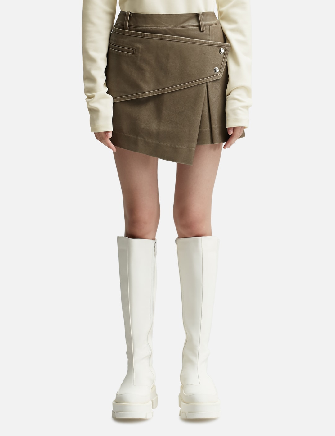 Brown Wrap Faux-Leather Miniskirt by Kijun on Sale