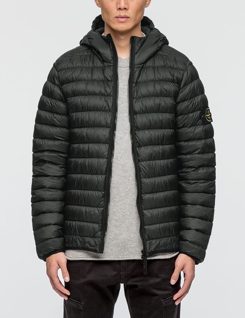 stone island garment dyed micro yarn hooded down jacket