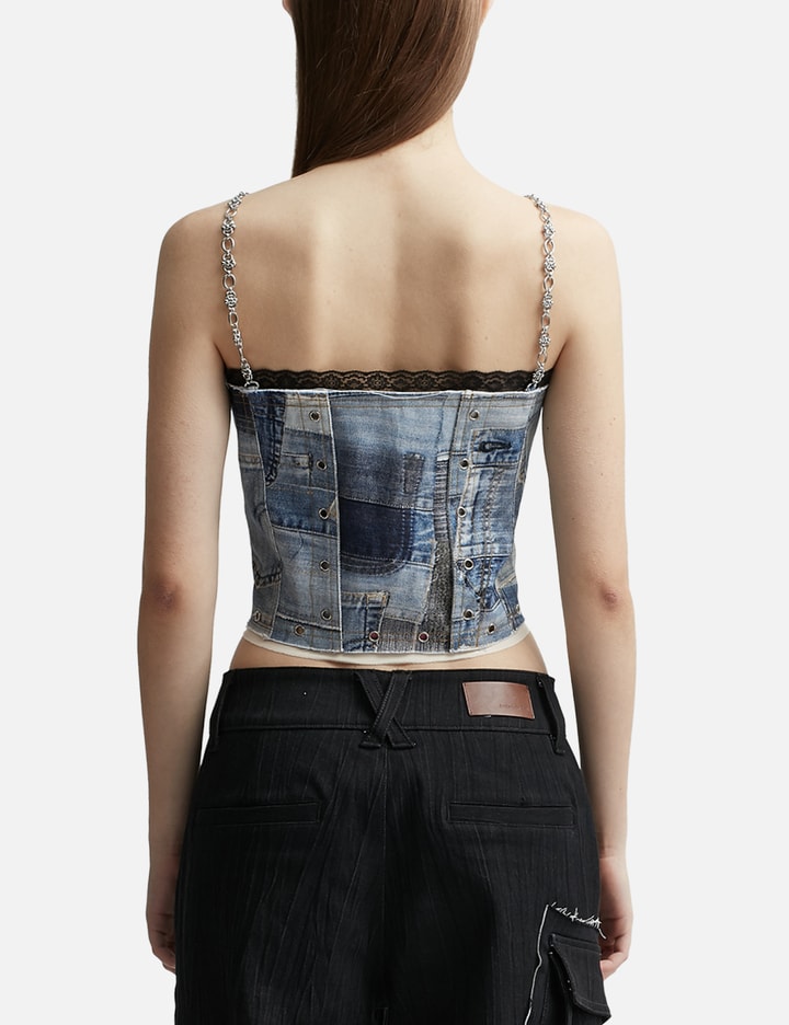 Shop Andersson Bell All-denim Printed Bustier Top In Blue
