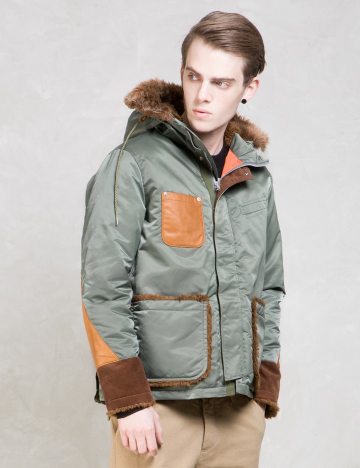 Whiz Green Detachable Fur Trim Comb Down Jacket
