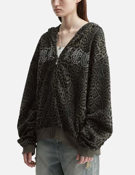 Studded Zip-Up Hoodie Oversized Leopard view 7