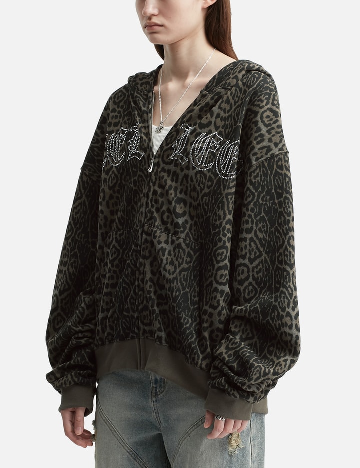 Studded Zip-up Hoodie Oversized Leopard Placeholder Image