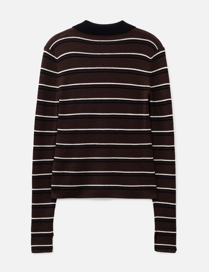 Ganni Polo Shirt In Striped Merino