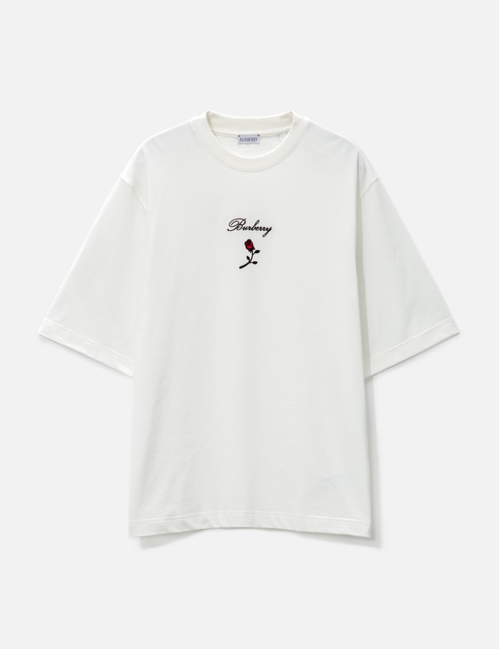 Burberry Logo Rose Cotton T-shirt In White
