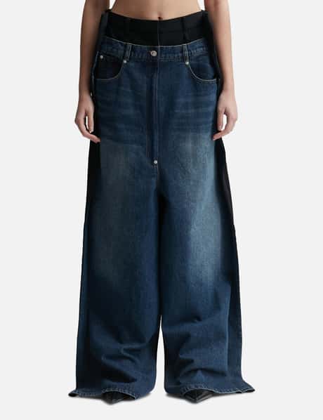PUSHBUTTON Blue Side Folded Wide Pants